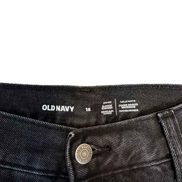 Old Navy | High Rise Slouchy Straight Jeans Black Button Fly Size 16 - Picture 8 of 13